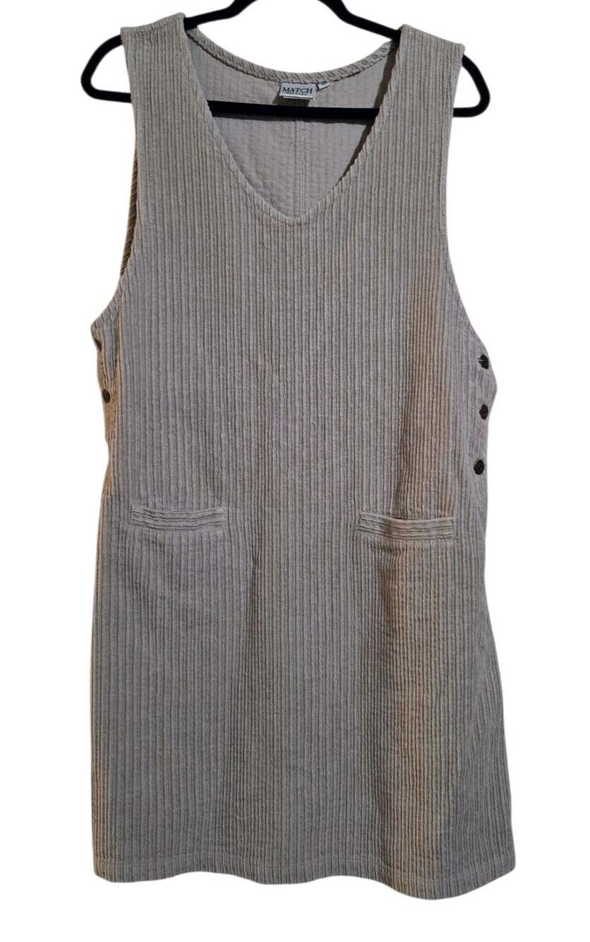 MATCH Overall Jumper Dress Women's Sz M Made in USA Tan Corduroy Vintage Y2K 90s